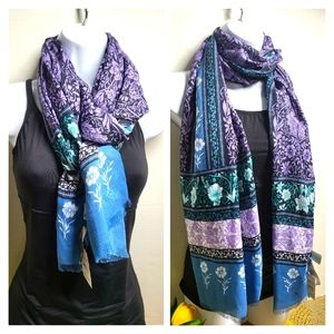 LOFT beautiful floral contemporary scarf in purple, white, blue and green